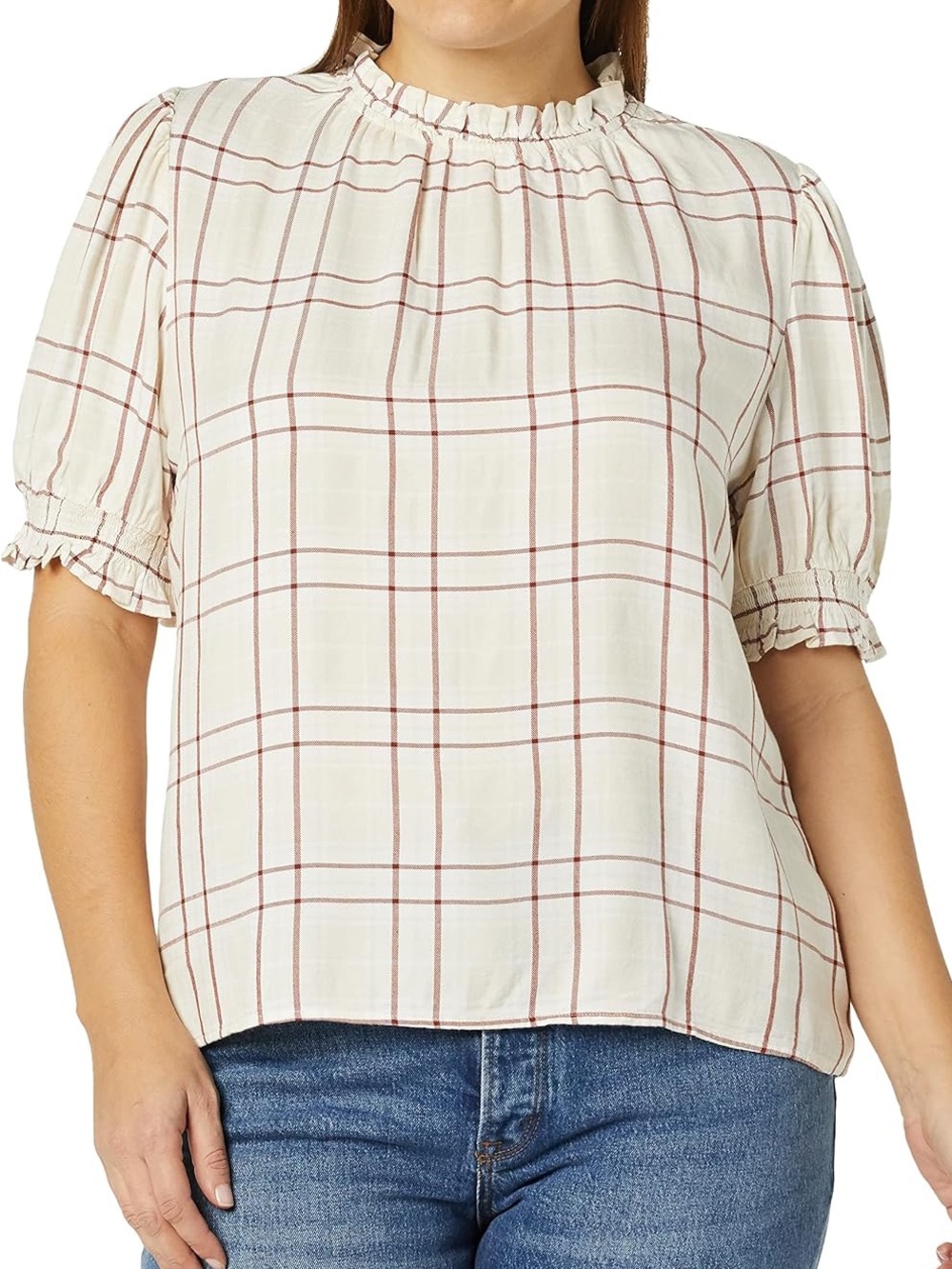 Amazon Essentials Fluid Twill Short Puff Sleeve Smock Detail Shirt